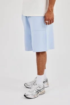 Jersey Jort With Pocket Detail - Light Blue