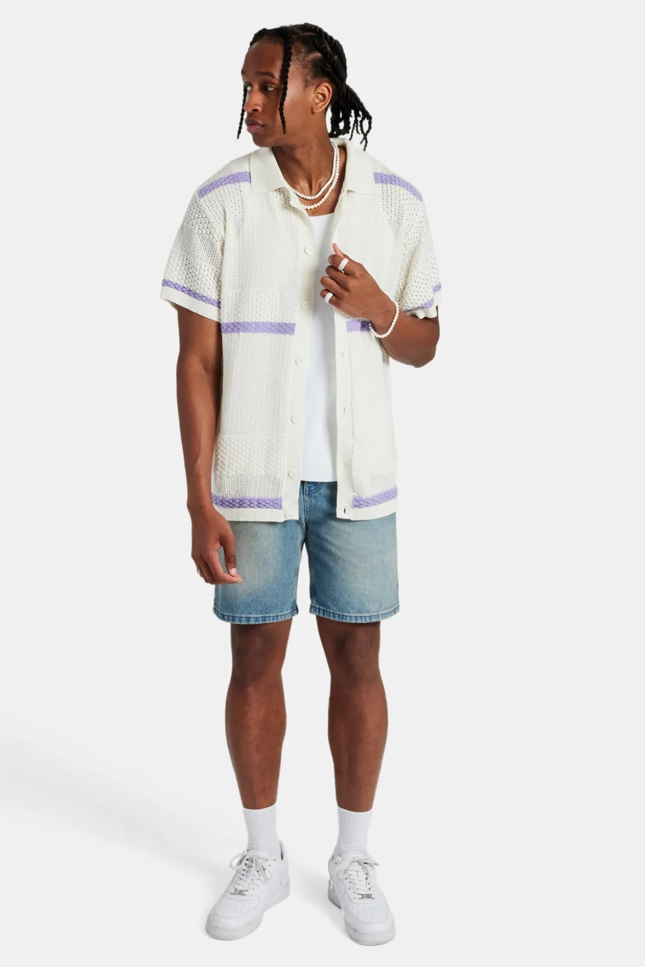 Knitted Button Front Shirt - Purple