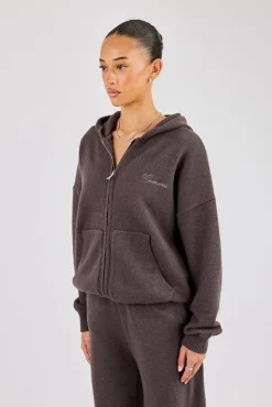 Knitted Cernucci Back Detail Zip Hoodie - Brown