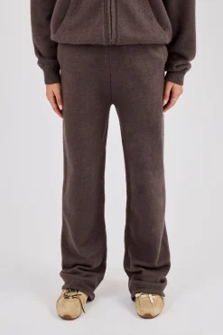 Knitted Cernucci Back Detail Wide Leg Jogger - Brown