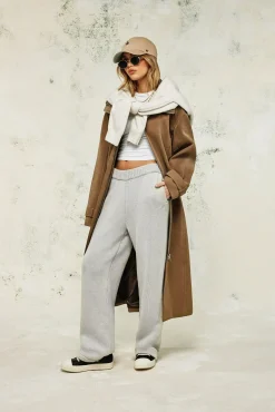 Knitted Embroidered Wide Leg Jogger - Stone