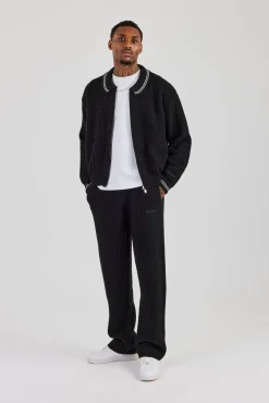 Knitted Sports Rib Jogger - Black