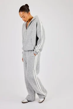 Knitted Stripe Wide Leg Jogger - Grey