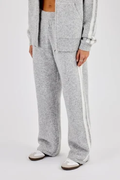 Knitted Stripe Wide Leg Jogger - Grey