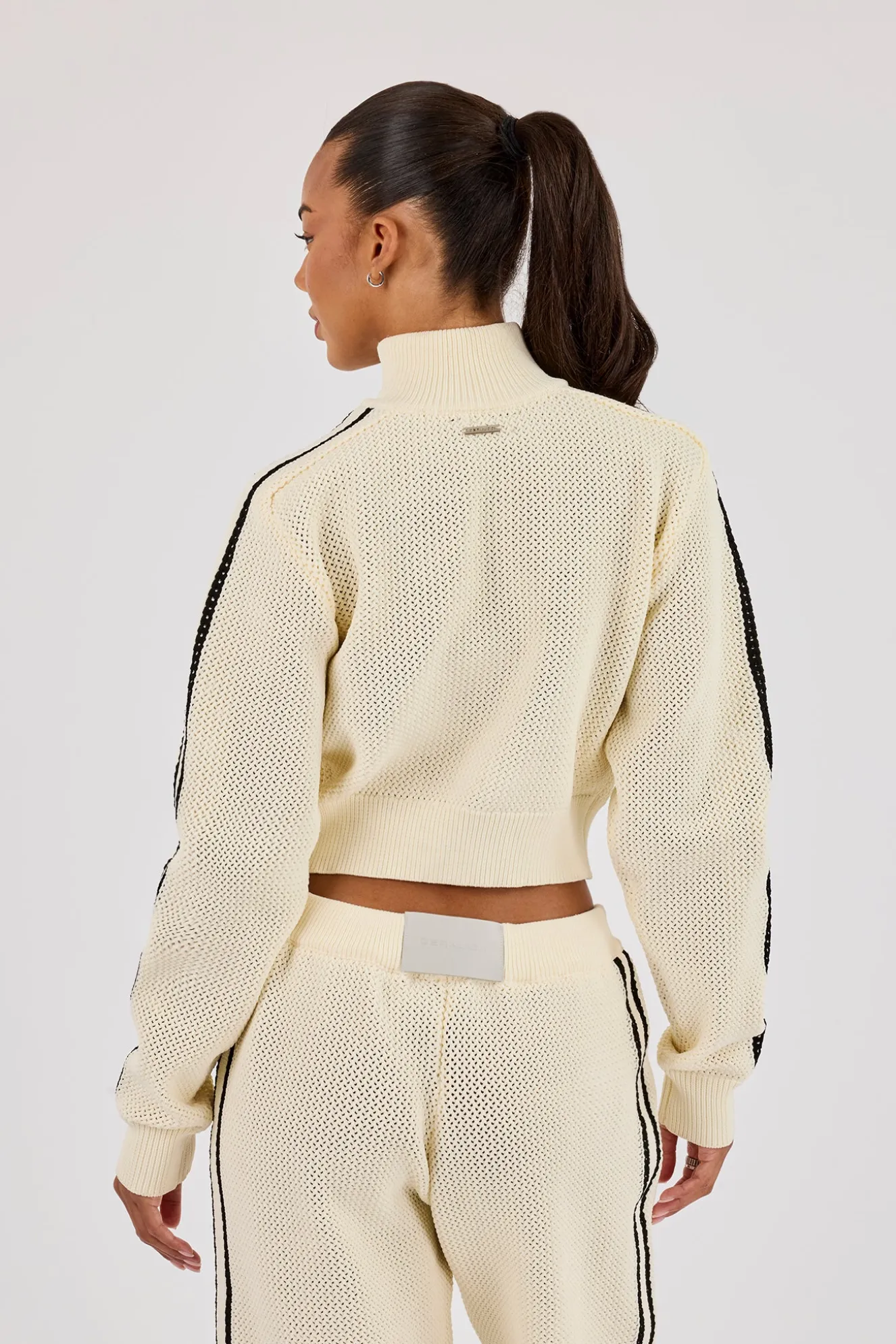 Knitted Taping Funnel Neck Track Jacket - Off White