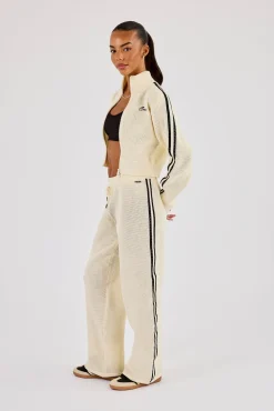 Knitted Taping Funnel Neck Track Jacket & Wide Leg Jogger - Off White