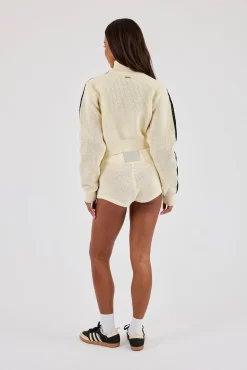 Knitted Taping Funnel Neck Track Jacket & Micro Short - Off White