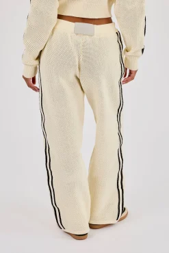 Knitted Taping Wide Leg Jogger - Off White