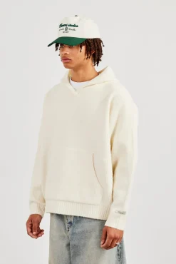 Knitted V Neck Hoodie - Off White