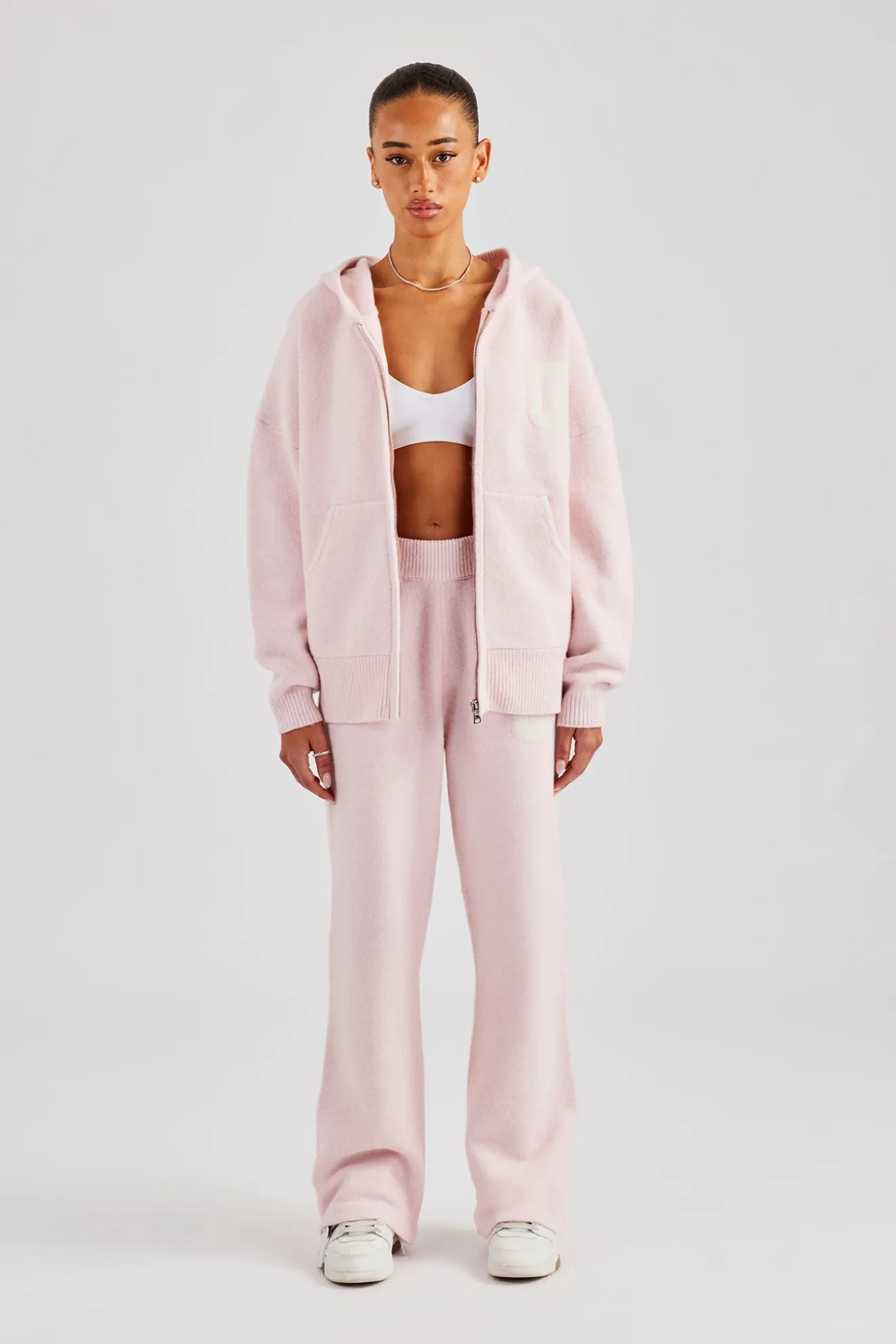 Knitted Wide Leg Jogger - Baby Pink