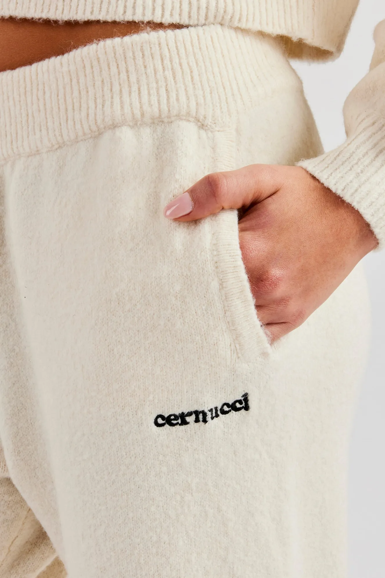 Knitted Wide Leg Jogger - Ecru