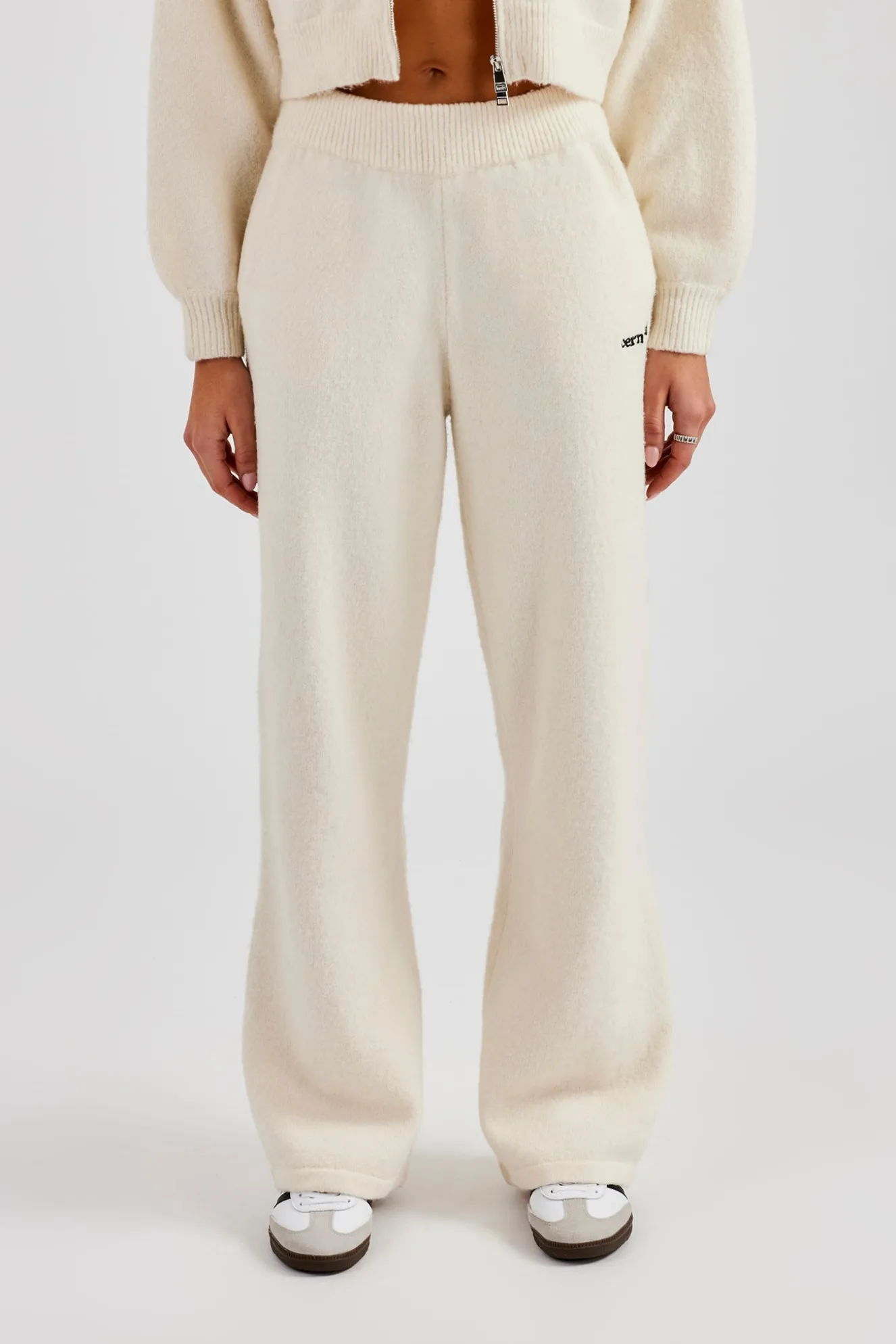 Knitted Wide Leg Jogger - Ecru