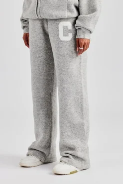 Knitted Wide Leg Jogger - Light Grey