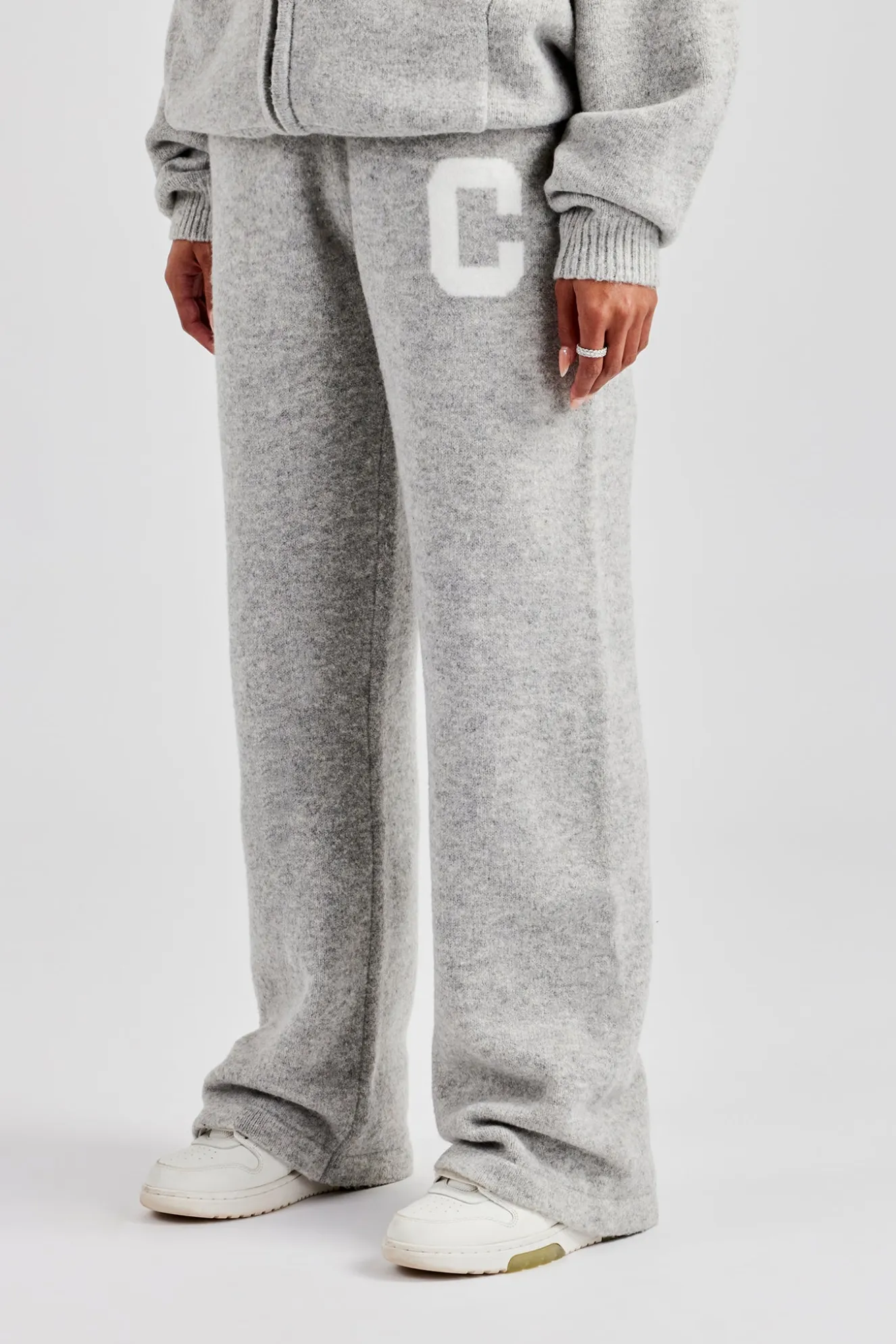 Knitted Wide Leg Jogger - Light Grey