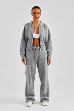 Knitted Zip Bomber & Straight Leg Trouser - Grey