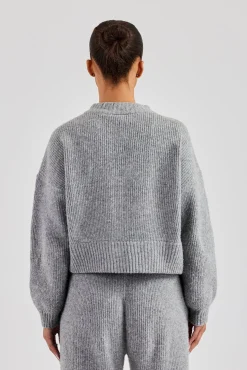 Knitted Zip Front Bomber - Grey