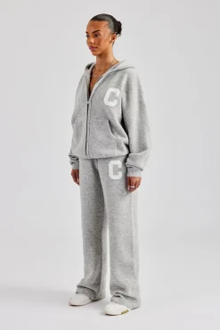 Knitted Zip Through Tracksuit - Light Grey
