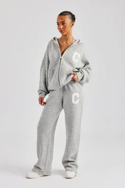 Knitted Zip Through Tracksuit - Light Grey