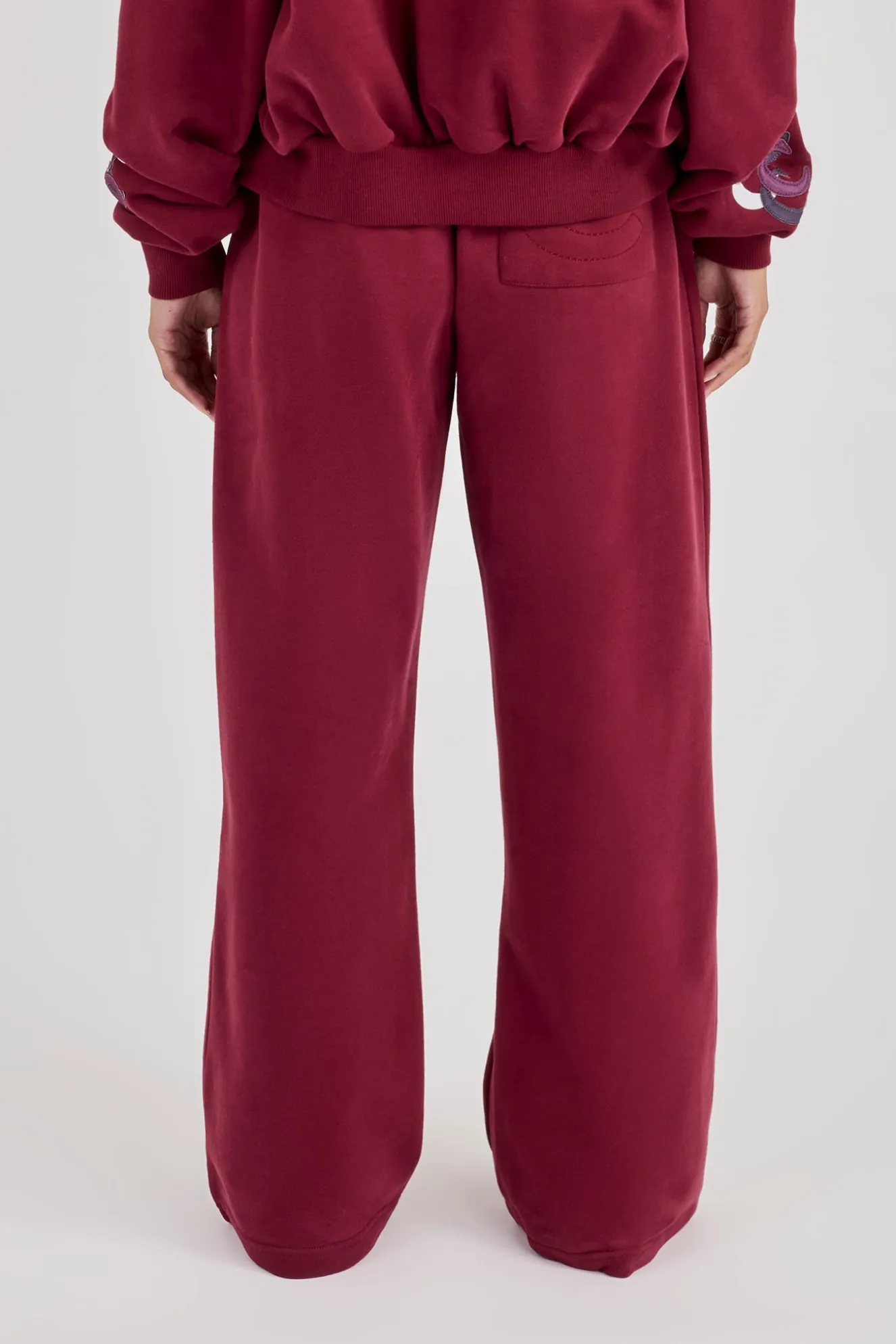 Layered Applique Wide Leg Jogger - Burgundy
