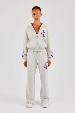 Layered Applique Wide Leg Jogger - Ash Grey