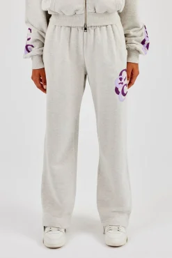 Layered Applique Wide Leg Jogger - Ash Grey