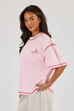 222 Layered Puff Print Oversized T-Shirt - Baby Pink