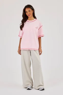 222 Layered Puff Print Oversized T-Shirt - Baby Pink