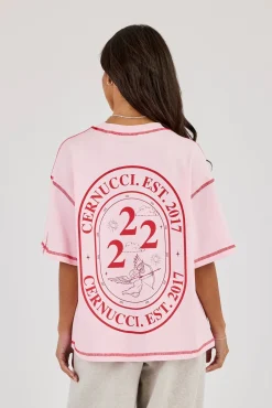 222 Layered Puff Print Oversized T-Shirt - Baby Pink