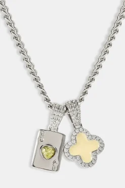 Lemon Motif & Gem Card Necklace - 10mm - White