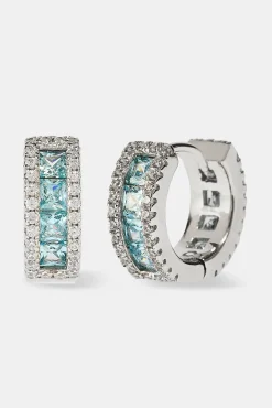 Light Blue CZ Baguette Hoop Earrings - 12mm - White