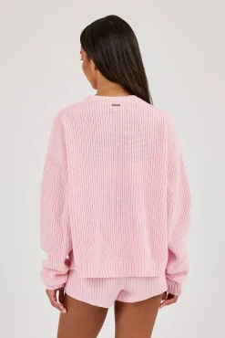 Lightweight Knitted Rib Sweatshirt - Baby Pink