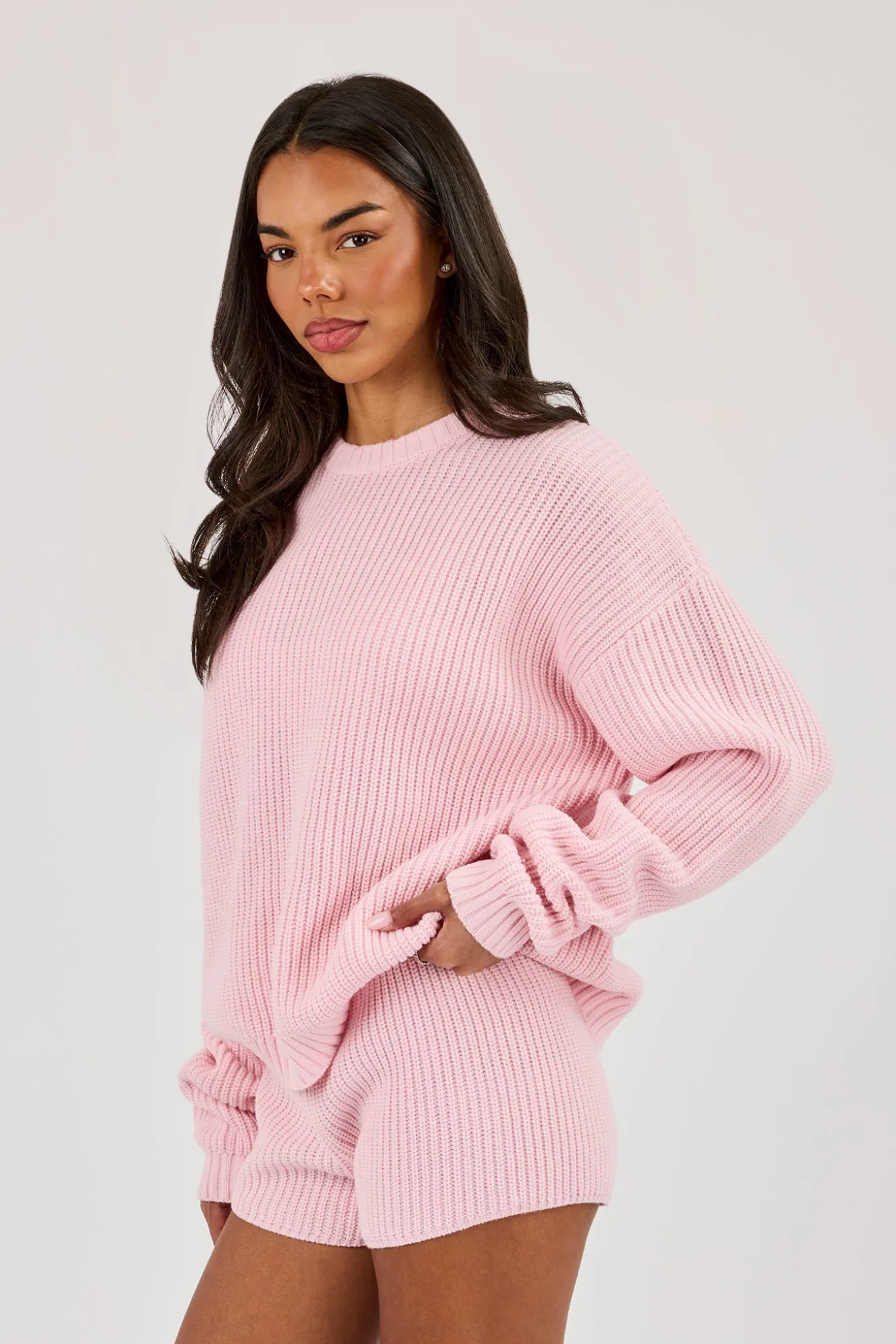 Lightweight Knitted Rib Sweatshirt - Baby Pink