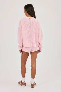 Lightweight Knitted Rib Sweatshirt & Micro Short Baby Pink