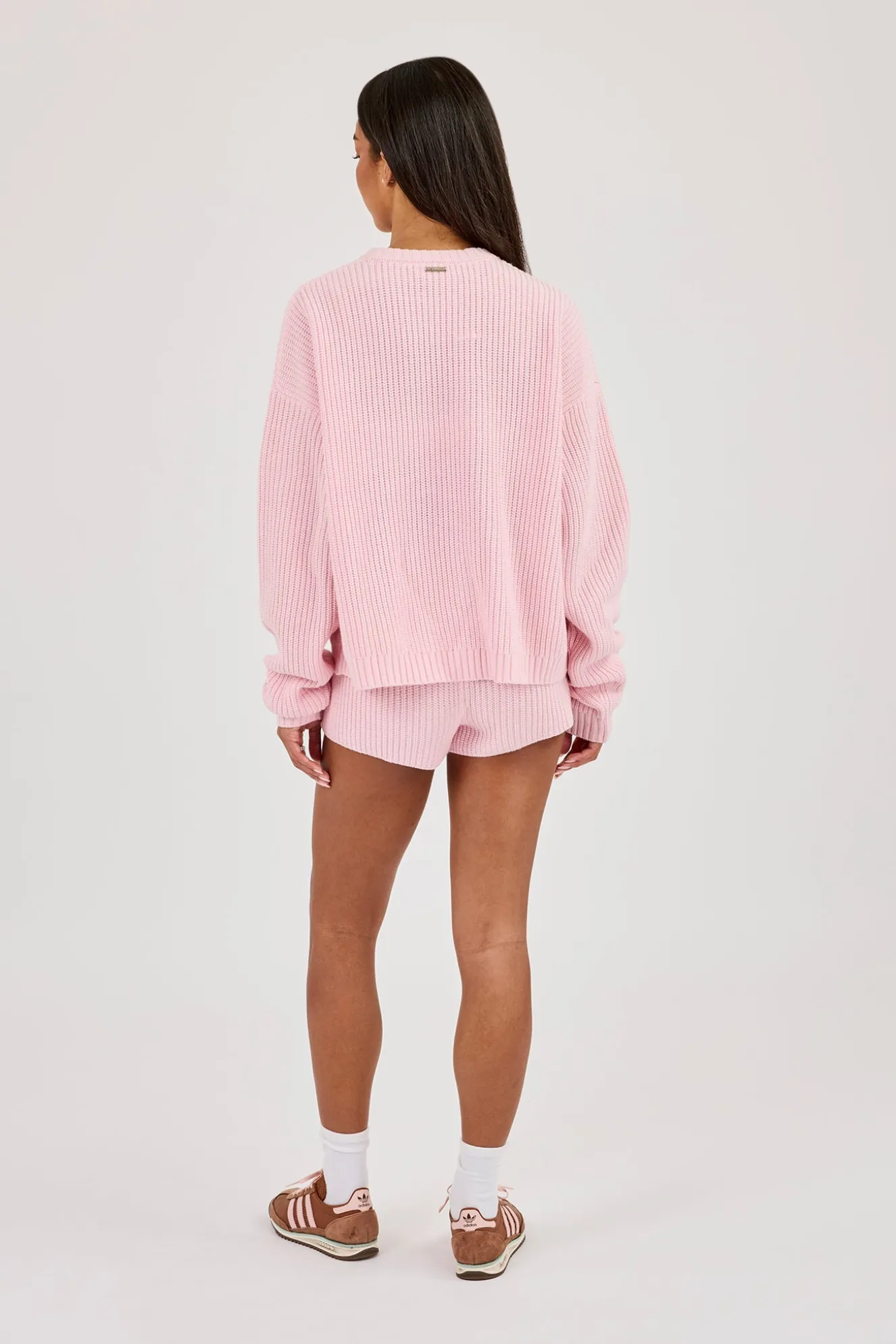 Lightweight Knitted Rib Sweatshirt & Micro Short Baby Pink