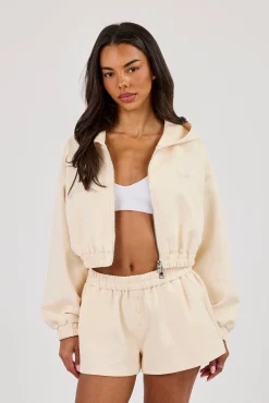 Lightweight Scuba Super Crop Zip Through - Off White