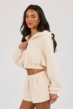 Lightweight Scuba Super Crop Zip Through - Off White