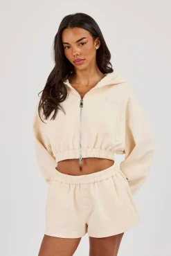 Lightweight Scuba Super Crop Zip Through - Off White