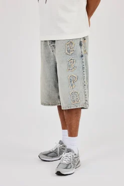 Logo Applique Denim Jorts - Antique Wash