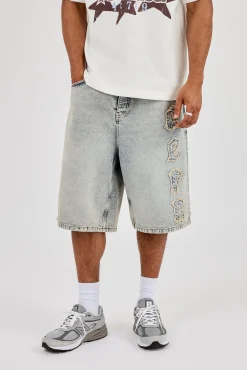 Logo Applique Denim Jorts - Antique Wash