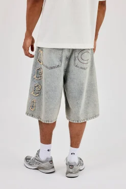 Logo Applique Denim Jorts - Antique Wash