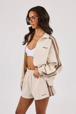 Logo Embroidered Funnel Neck Zip Through Track Jacket - Off White