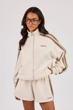 Logo Embroidered Funnel Neck Zip Through Track Jacket - Off White