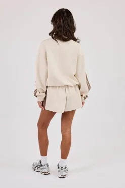 Logo Embroidered Funnel Neck Zip Through Track Jacket & Short - Off White