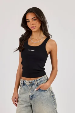 Logo Print Ribbed Vest - Black
