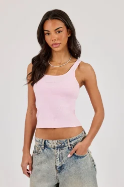 Logo Print Ribbed Vest - Pink