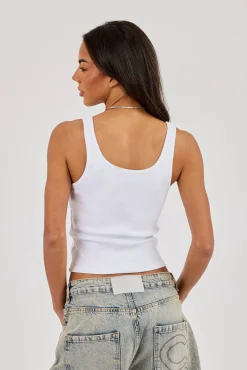 Logo Print Ribbed Vest - White