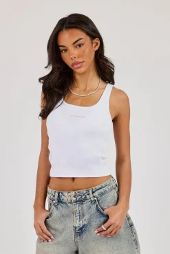 Logo Print Ribbed Vest - White