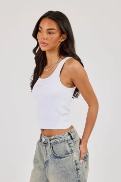 Logo Print Ribbed Vest - White