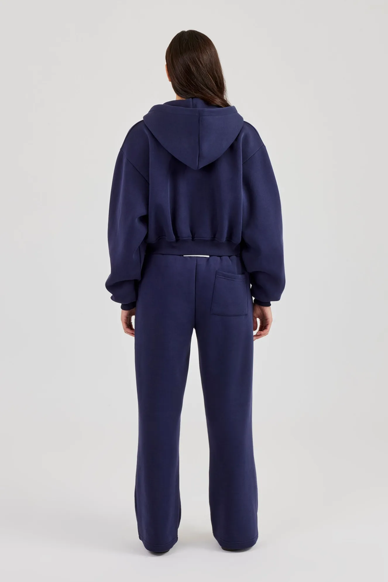 Logo Tab Boxy Zip Hoodie & Wide Leg Jogger - Navy Blue