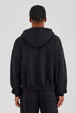 Logo Tab Zip Hoodie  Black